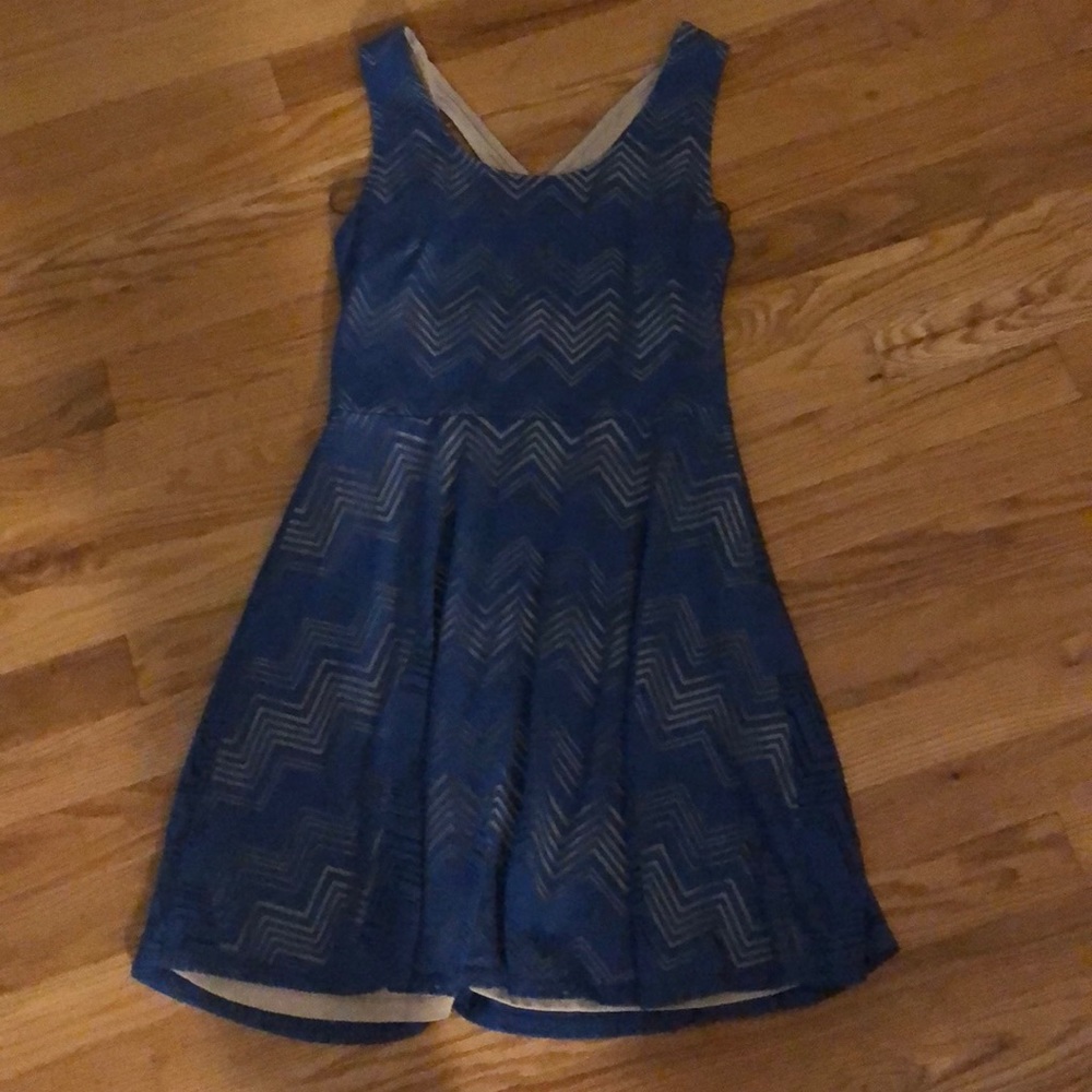 Blue mini skater skirt dress cross back